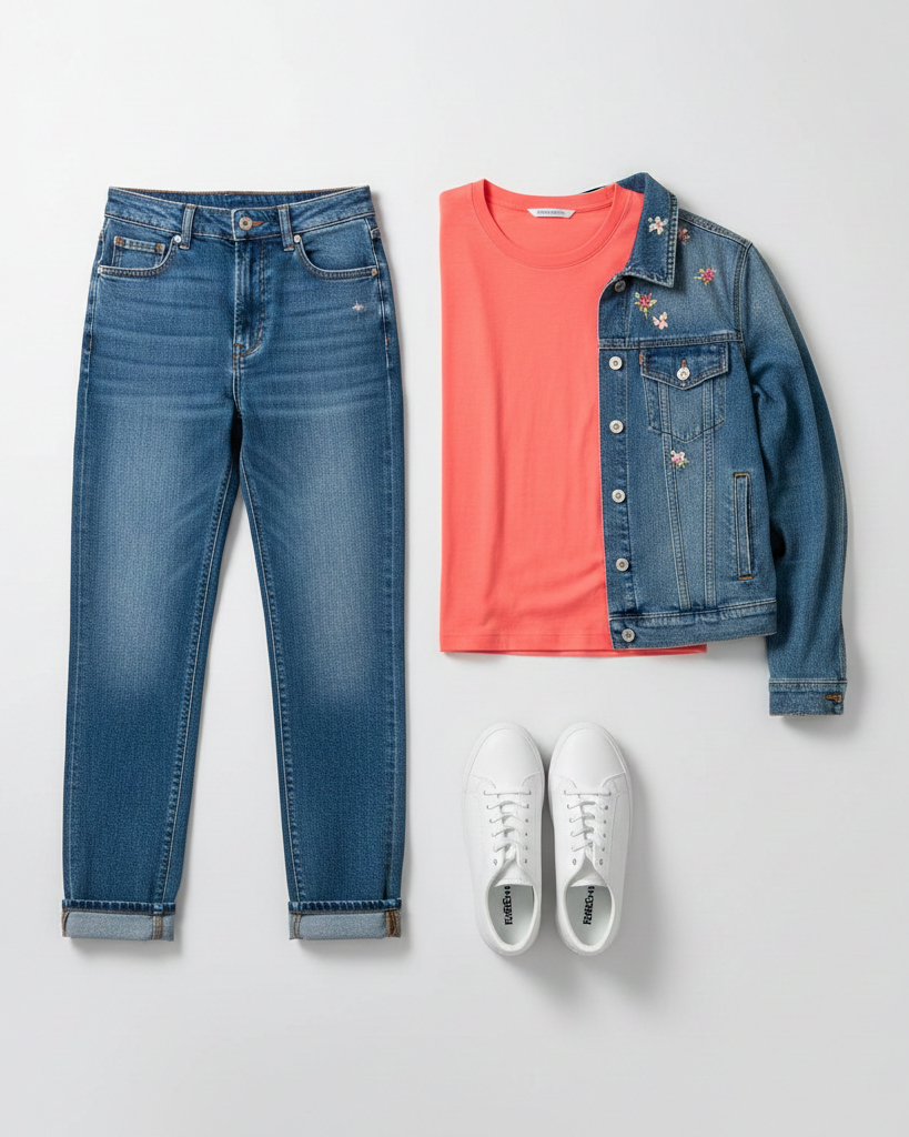 Vaqueros momfit de talle alto azul medio en plano detalle sin distracciones